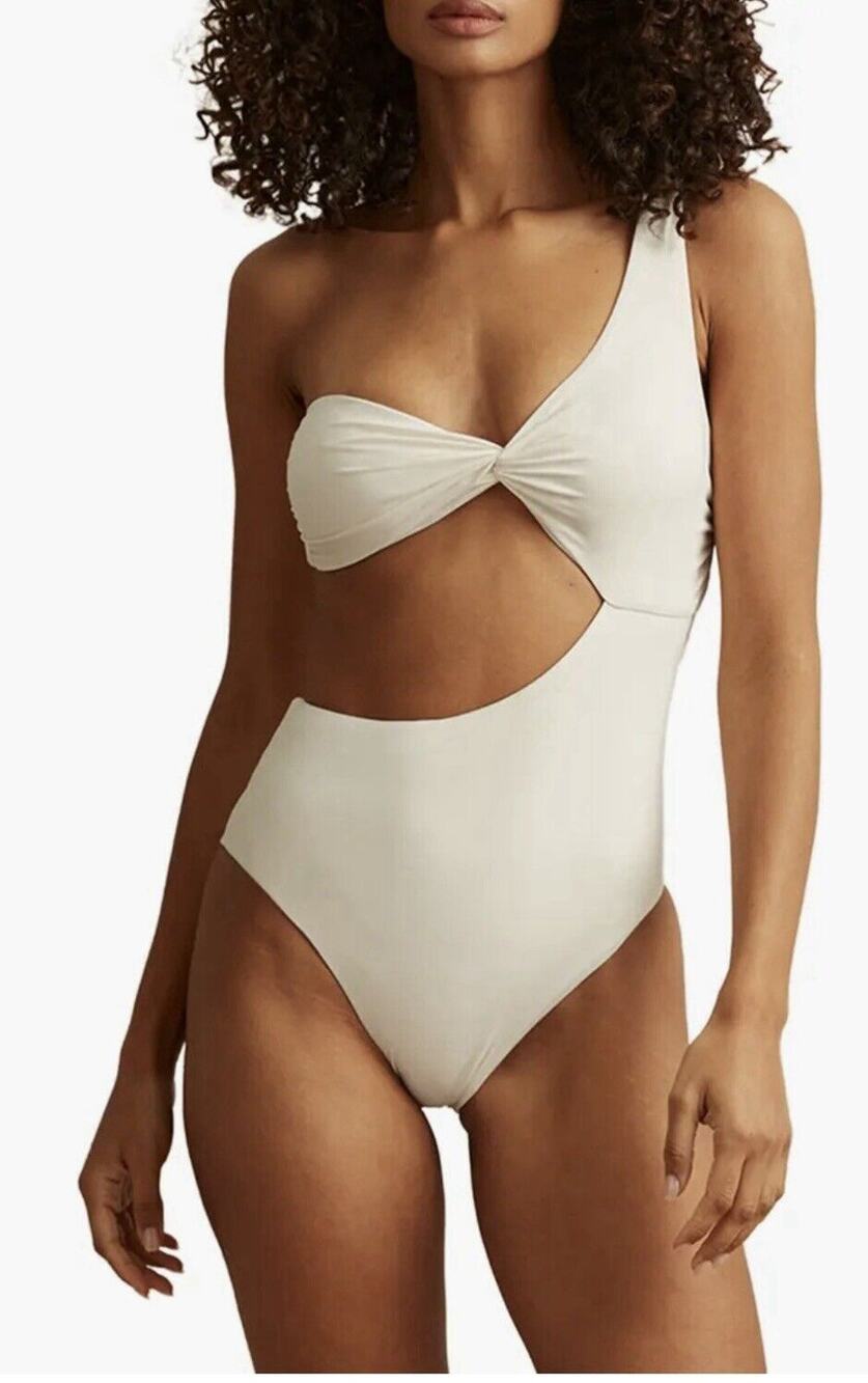 Reiss Celia Cutout One-Shoulder One-Piece Swimsuit Size 10 MSRP $190.00
